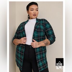 Torrid lightweight ponte knit longline plaid blazer jacket plus size 2X NWT